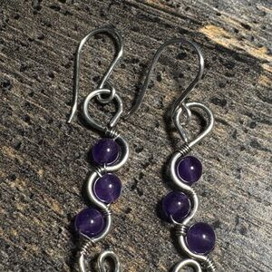 Genuine Amethyst Beaded Wave Earrings